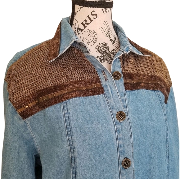 90s denim set embellished shirt & maxi button front skirt - Picture 8 of 10